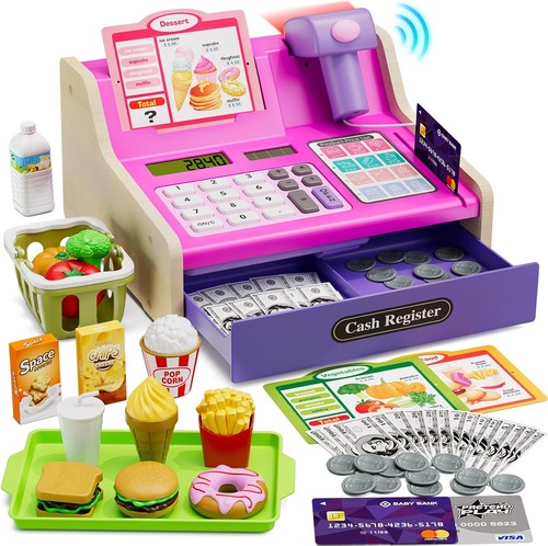Wooden cash register for kids - cash,
